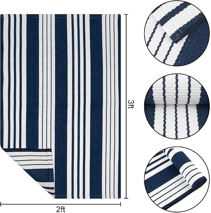 OJIA Front Door Mats Outdoor Welcome Mat 2'x3' Striped Rugs Porch Decor | Washable Cotton Woven Indoor Outdoor Rugs Farmhouse Small Area Rug Layered Doormat for Entryway/Kitchen/Entrance/Patio Decor