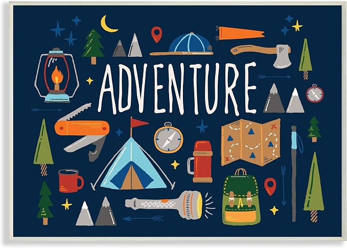 Camping Adventure Sentiment, 13 x 19 Inch Mounted Print on Wall Plaque | Stupell Industries · By Zirkus Design · Ready to hang · Made in USA
