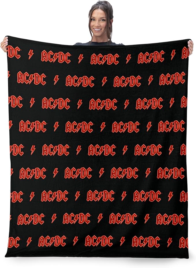 Northwest AC/DC Neon Throw Blanket, Oversized Rock and Roll Silk Touch Throw 50x70, Ultra-Soft Lightweight Fleece, Rock Band Music Decor