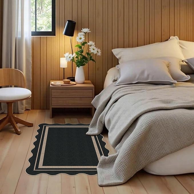 Easy Jute Area Rug 2.6x4, Black Indoor Outdoor Carpet, Washable Non-Slip Floor Mat for Entryway, Bedroom, Living Room