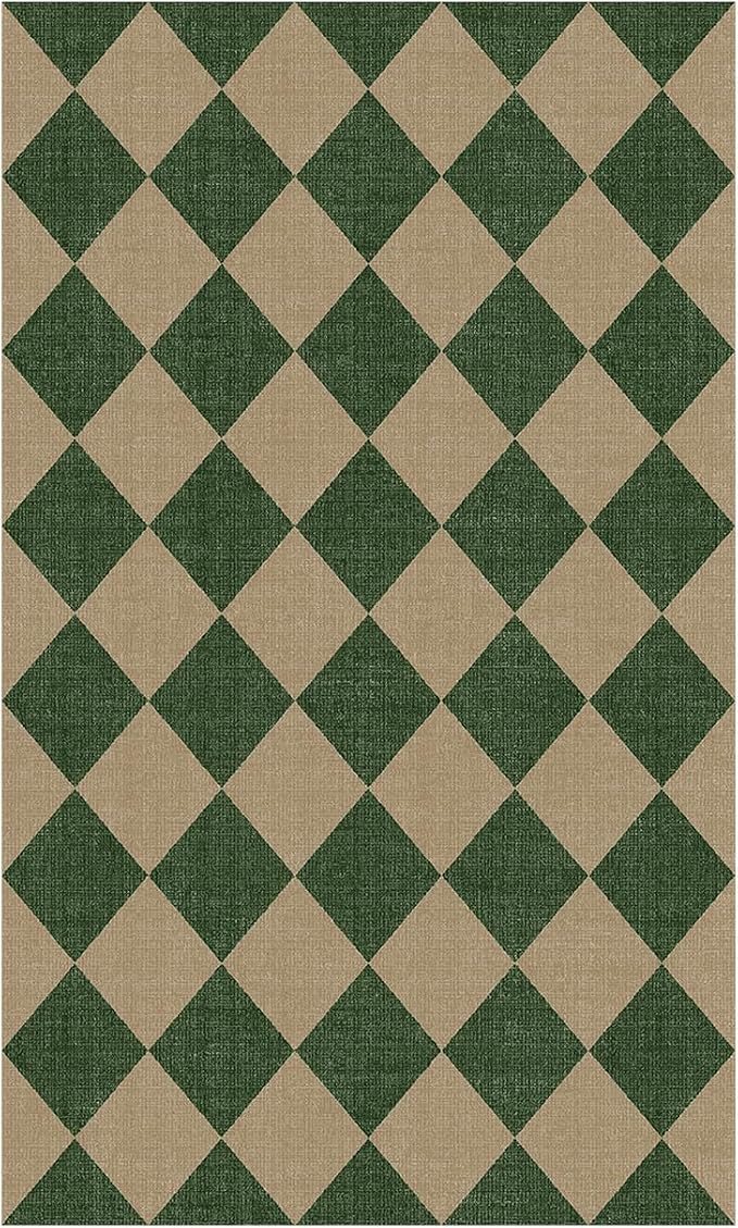 Lessymo Checkered 3x5 Outdoor Patio Rug, Washable Easy Jute for Entryway | Indoor Outdoor Living Room Carpet, Farmhouse Non Slip Door Mat for Backyard Bedroom, Kid Pet Friendly, Diamond Green/Beige