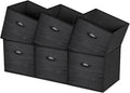 homyfort Cube Storage Organizer Bins, 11x11 Inch Bins Baskets Box for Cube Storage, Made from Natural Bamboo and Sturdy 210D Oxford Fabric, Set of 6, Beige | Foldable cloth bins with printed black wood look design. Collapsible for easy storage. Ideal f...