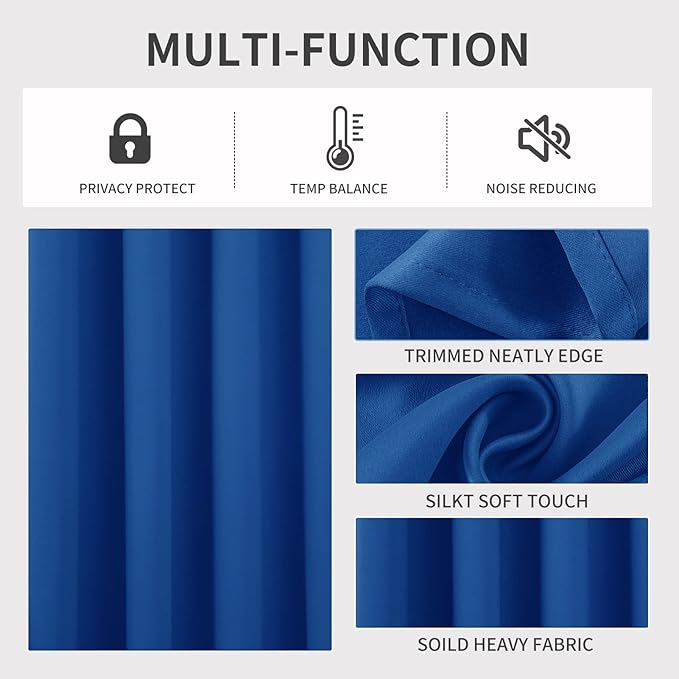 Joydeco Blackout Curtains 54 Inch Length 2 Panels Set, Thermal Insulated Long Curtains& Drapes 2 Burg, Room Darkening Grommet Drapes for Living Room Bedroom Window (W52 x L54 Inch, Royal Blue)