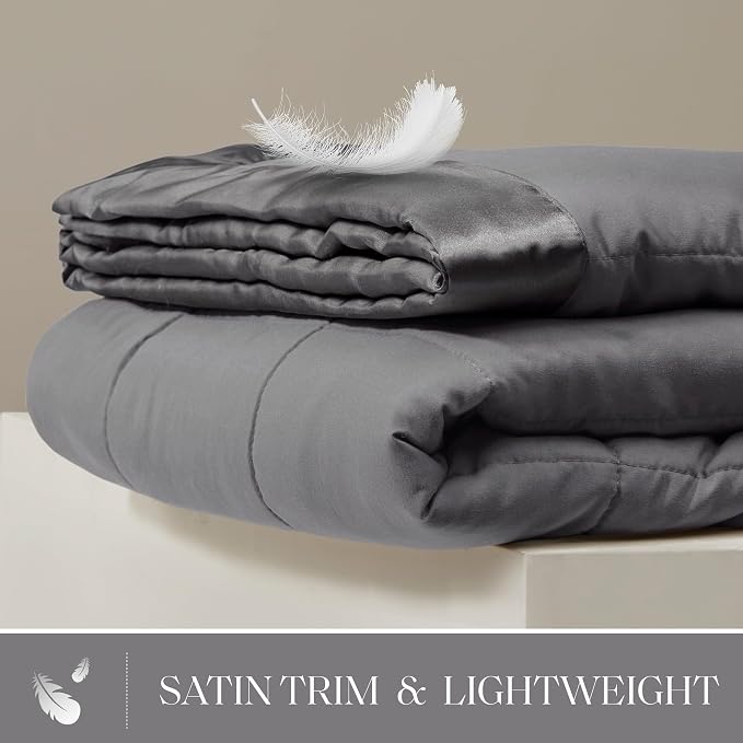Madison Park Down Alternative King Blanket for Bed, Satin Trim, Charcoal | Lightweight Windom Blanket Premium 3M Scotchgard Moisture Wicking Treatment, OEKO TEX, Soft Bed Cover, All Season