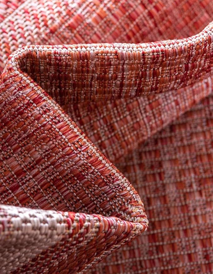 Unique Loom Outdoor Border Collection Area Rug - Soft Border (2' x 3' 1" Rectangle, Rust Red/ Ivory)