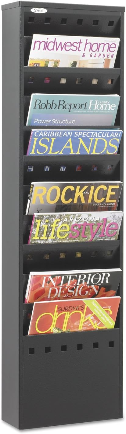 Safco 4321BL Steel Magazine Rack, 11 Pockets - Durable Wall Mounted Black Steel Construction with Optional Base - Perfect Office or School Resource Solution