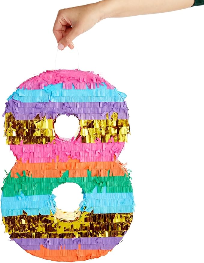 BLUE PANDA 8 Pinata - Small Multicolor, 11.4 x 16.5 x 3 In - Neon Rainbow Pinata in Shape of 8 for Girls Birthday Party