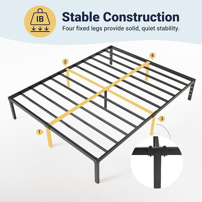 Allewie Full Size Bed Frame, 14 inch Metal Beds with Storage Space, Black | Heavy-Duty Metal Platform Beds, Large Under-Bed Storage Space, No Box Spring Needed, Easy Assembly