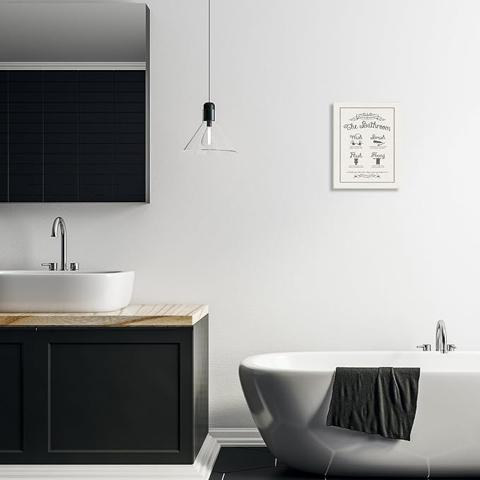 Stupell Industries Guide To Bathroom Procedures Linen Look Wall Plaque Art, Proudly Made in USA | Stupell Industries · By Lettered and Lined · Ready to hang · Clean diagram style for bathroom decor · Made in USA