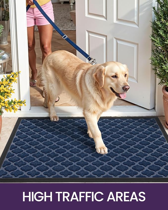 DEXI Front Door Mat Outside Entrance, 27.5x59 Heavy Duty Entry Doormat Dirt Trapper with Rubber Back, Non Slip Low Profile Floor Mats for Entryway Exterior Patio, Floral Blue