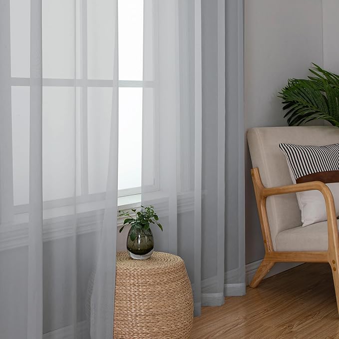 Lecloud Light Grey Sheer Curtains 96 Inches Long 2 Panels, Light Filtering - Image 2