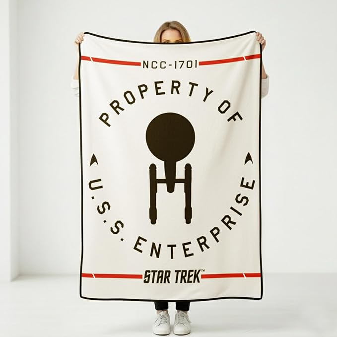 Silver Buffalo Star Trek NCC-1701, Fleece Throw Blanket, 45x60in | Property of the USS Enterprise, Soft and Cozy, 180 GSM