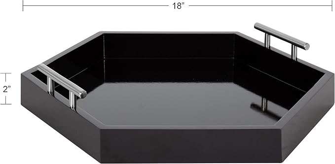 Kate and Laurel Lipton Modern Hexagon Tray, 18 x 18, Black and Silver, Decorative Tray for Storage and Display