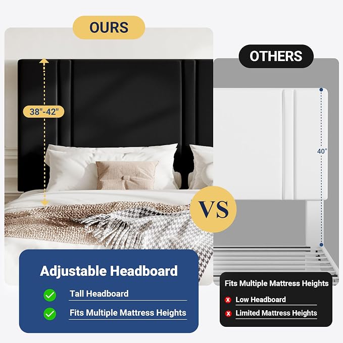 Allewie California King Size Platform Bed Frame with Adjustable Headboard | Plush Velvet Upholstered, Vertical Channel Tufted, Sturdy Wood Slats, No Box Spring Needed, Easy Assembly, White