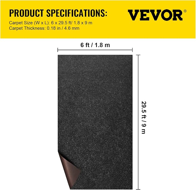 Happybuy 6 ft x 29.5 ft Black Marine Carpet for Boats Waterproof - 0.18" Thick Indoor Outdoor Rug Carpet Roll for Home Patio Porch Deck