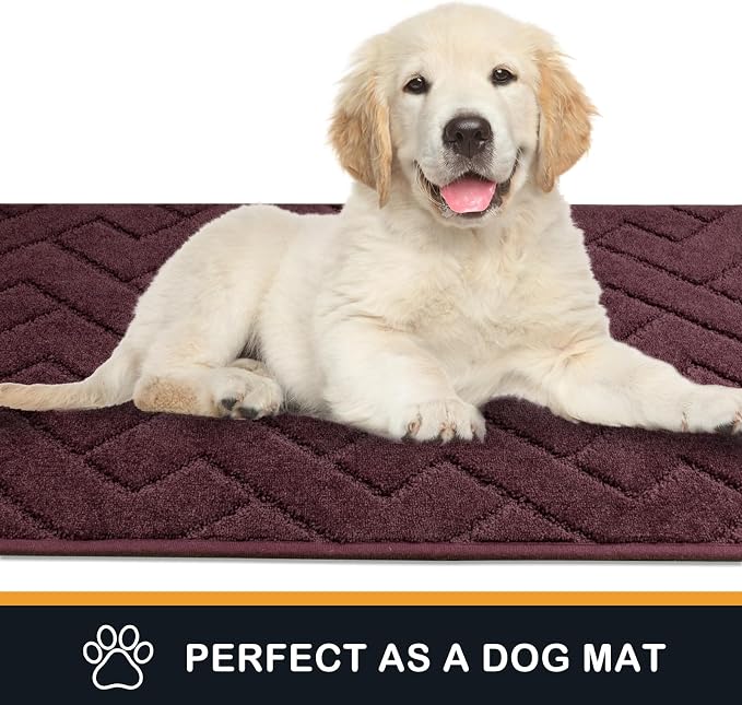 PURRUGS Dirt Trapping Door Mat 34" x 59", Non-Slip Machine Washable Entry Rug, Dog Doormat, Indoor Front Door Mat, Super Absorbent Entryway Rug for Muddy Shoes & Paws, Burgundy Red