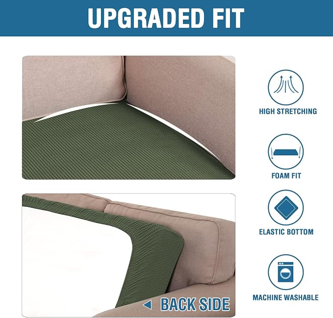 H.VERSAILTEX Super Stretch Individual Seat Cushion Covers Sofa Covers Couch Cushion Covers Slipcover Sets Thick Jacquard Textured Twill Fabric (1 Piece Loveseat Cushion Cover, Bronze Green)