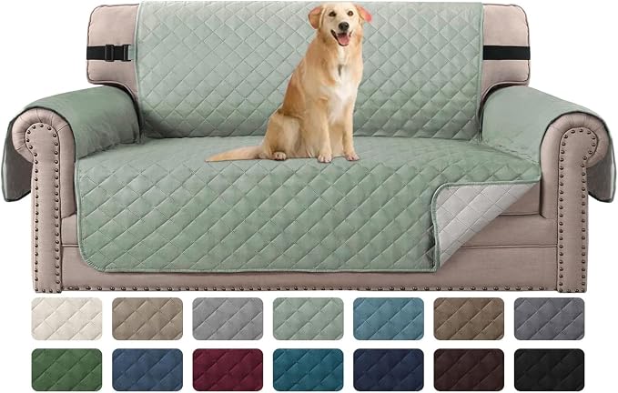 H.VERSAILTEX Reversible Loveseat Couch Cover for 2 Cushion Couch Water Resistant Furniture Protector for Pets Durable Large Cushion Protector with Elastic Strap(Oversized Loveseat, Desert Sage/Beige)