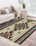 Boho Southwestern Large Runner Rug 4X6 Ft Living Room Area Rug, Washable Woven Aztec Abstract Geometric Throw Carpet with Tassel, Non-Shedding Vintage Native American Patterned Bedroom Office Carpets