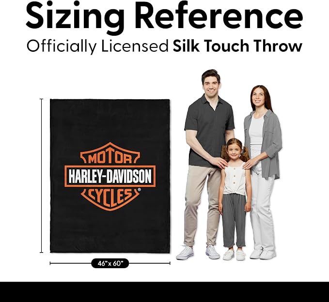 Harley-Davidson Classic Shield Silk Touch Throw Blanket, 46 x 60 in | 100% Polyester, Velvety Feel, Lightweight Warmth, Couch Bed Chair Lounging, Giftable Indoor Comfort