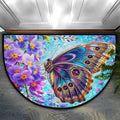 Colorful Butterfly Purple Flower Half Round Mat Half Moon Door Rug Washable Durable Semi Circle Carpet Floor mats for Indoor Outdoor Bathroom Kitchen Patio Hearth Rug Laundry Room Home Decoration