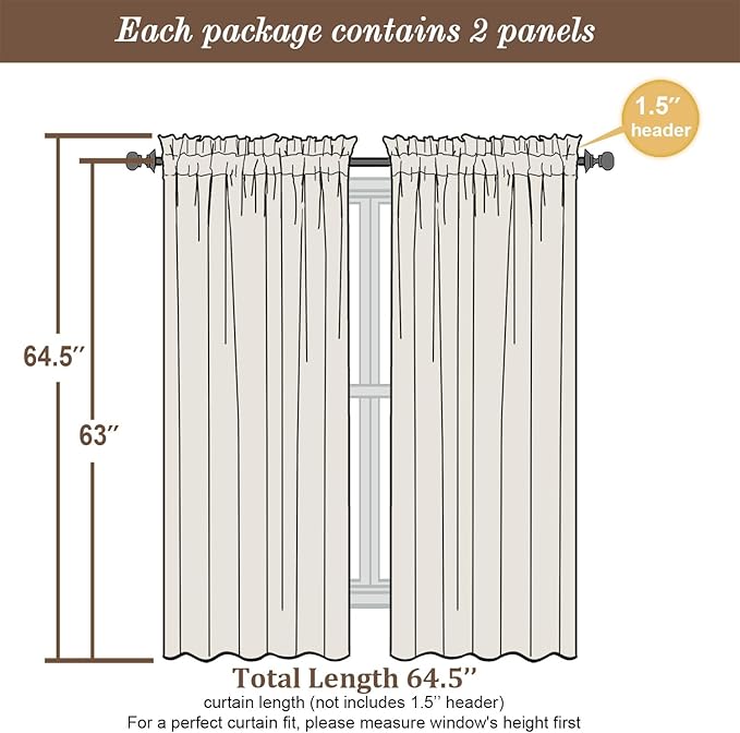 Chyhomenyc Sheer Curtains 63 Inch Length 2 Panels Set, Light Filtering Rod Pocket Window Curtain Treatment Drapes for Bedroom Living Room, Each 42Wx63L, Set of 2, Aqua