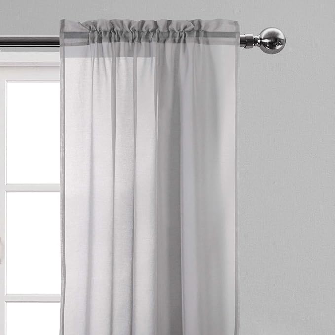 DWCN Grey Sheer Curtains Semi Transparent Voile Rod Pocket Curtains - Image 2