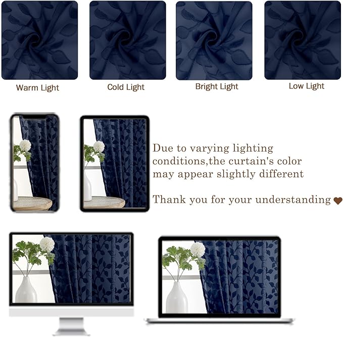 Chyhomenyc Navy Blue Sheer Curtains 84 Inch Length 2 Panels Set, Light - Image 3