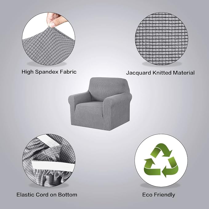 H.VERSAILTEX High Stretch Armchair Cover 1-Piece Rich Jacquard Chair Covers for for Kids Living Room Spandex Fabric Sofa Couch Cover for Dogs Machine Washable (Armchair 31"-40" Dove)