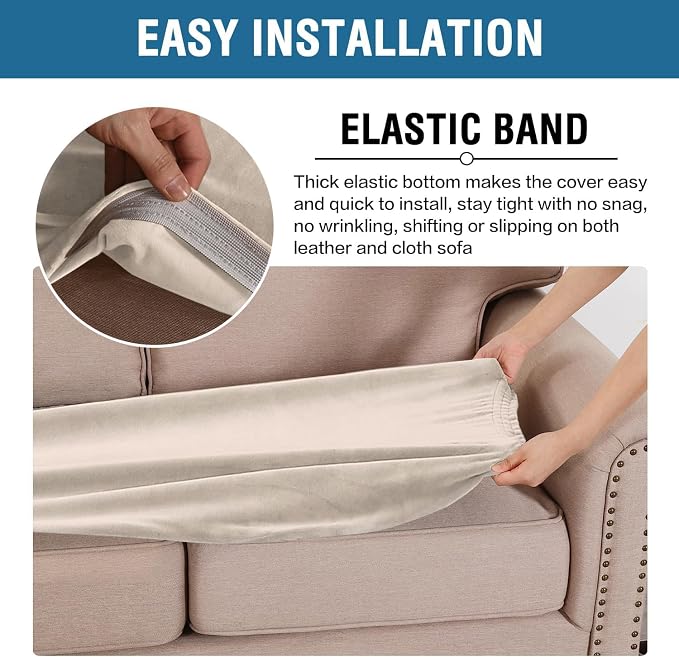 H.VERSAILTEX Velvet Stretch Individual Couch Cushion Cover Plush Cushion Slipcover for Loveseat Sofa Cushion Furniture Protector Seat Cushion Sofa Cover (1 Piece Sofa Cushion Cover, Ivory)