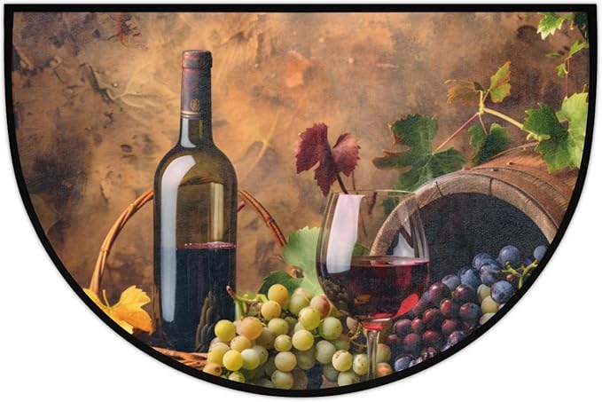 Half Round Doormat Grapes Wine Fruit Non Slip Half Circle Area Rugs Indoor Washable Half Moon Rug Semi Circle Bathroom Runner Mat Entrance Floor Carpet for Kithen Bedroom Fireplace Decor