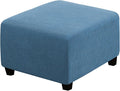 H.VERSAILTEX Square Ottoman Covers Ottoman Slipcovers Folding Storage Stool Furniture Protector Form Fit with Elastic Bottom, Stretch High Spandex Small Checks Jacquard Fabric(Medium,Dusty Blue)