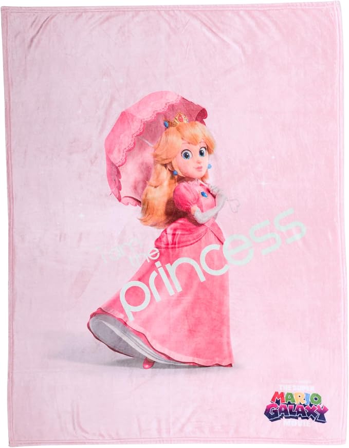 The Super Mario Galaxy Movie Throw Blanket, Princess Peach, Soft Cozy Decorative Blanket for Couch, Bed, or Gaming Room (100% Officially Licensed Product) By Franco Collectibles