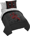 Marvel Deadpool Twin Comforter Set 5 Piece Soft Bedding for Boys, Gray | Bed in a Bag, Comforter Sheets Sham Pillowcase, Official Product, Soft Microfiber, Machine Washable, Boys Gift