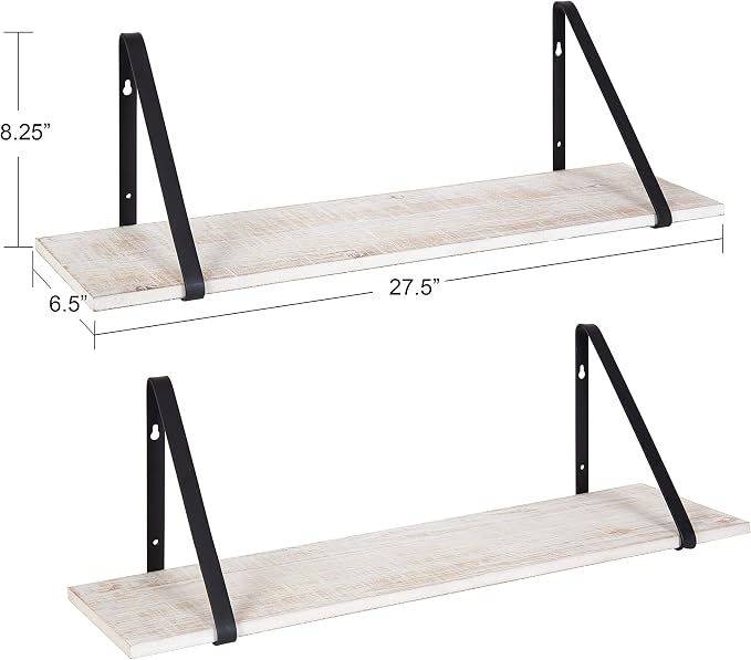 Kate and Laurel Soloman Wooden Floating Wall Shelves; Set of 2; White and Black; Decorative and Functional Floating Shelf for Storage and Display on Wall