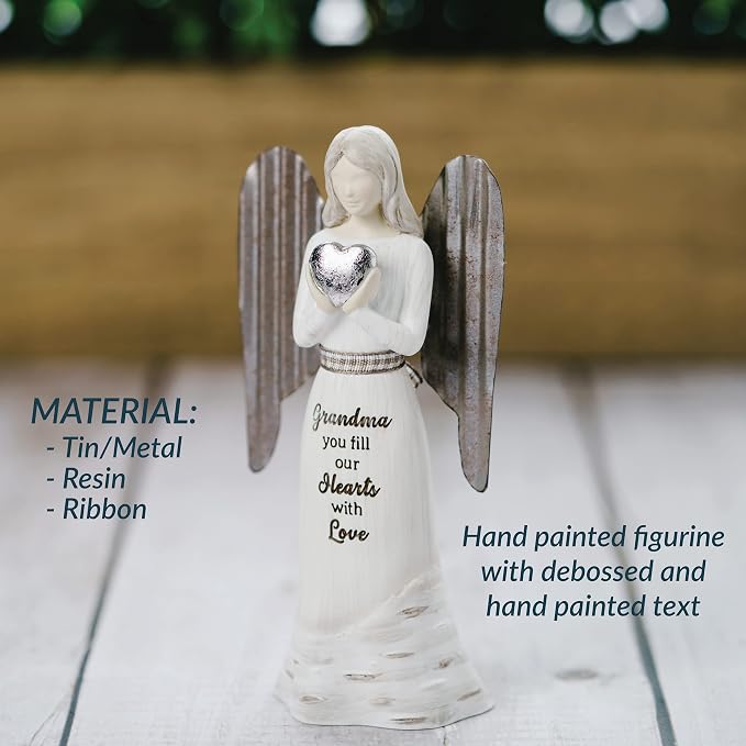 Pavilion Gift Company - 5" Angel Figurine - Grandma You Fill Our Hearts with Love - Simplistic Rustic Modern Farmhouse Statue