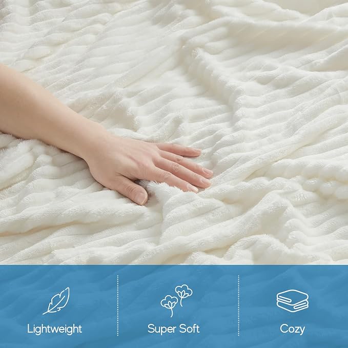 Nestl Microfiber White Throw Blanket, 50x60 inches, Lightweight Cut Plush, Fuzzy Blankets and Throws for Sofa, Bed Fleece Throw Blankets, Soft, Cozy, Breathable, Machine Washable