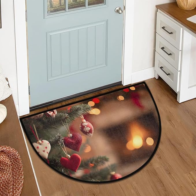 Pardick Half Round Door Mat Christmas Winter Anti-Slip Semi Circle Rug 24X36 Indoor Door Mat Half Moon Bath Mats, Washable Decorative Welcome Floor Mats for Kitchen Bathroom Hearth Fireplace,J-029