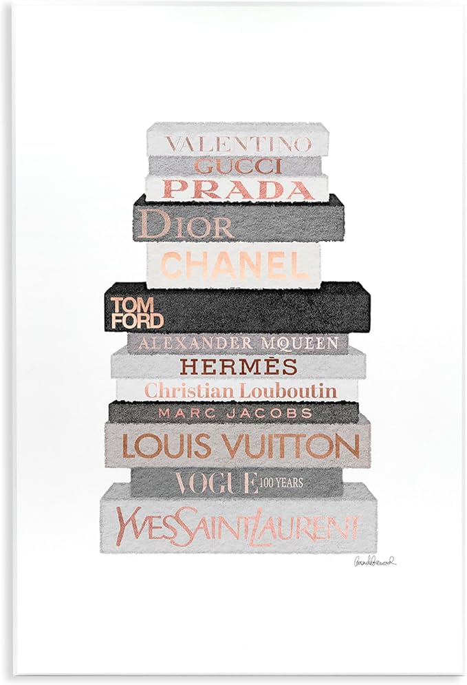 'Grey & Peach Bookstack'| Wall Plaque Art | Stupell Industries | 10 x 15 Inches, Easy to Hang and Sturdy, Made in USA, by Amanda Greenwood