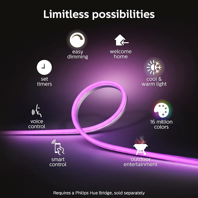 Philips Hue Outdoor 7-Foot Smart LED Light Strip - White and Color Ambiance - 2 Pack - Requires Hue Bridge - Weatherproof - Control with Hue App - Works with Alexa, Google Assistant and Apple HomeKit