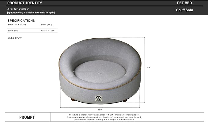 Human & Pet Shared Round Dog Bed, High Resilience Foam with Solid Pine Leg Frame, Indoor Pet Furniture(Light Grey)