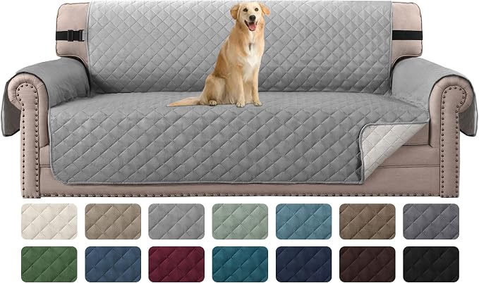 H.VERSAILTEX Reversible Sofa Cover Couch Cover for 3 Cushion Couch Water Resistant Sofa Cover for Living Room Quilted Furniture Couch Cover for Sofa Washable Couch Protector(Sofa, Light Grey/Beige)