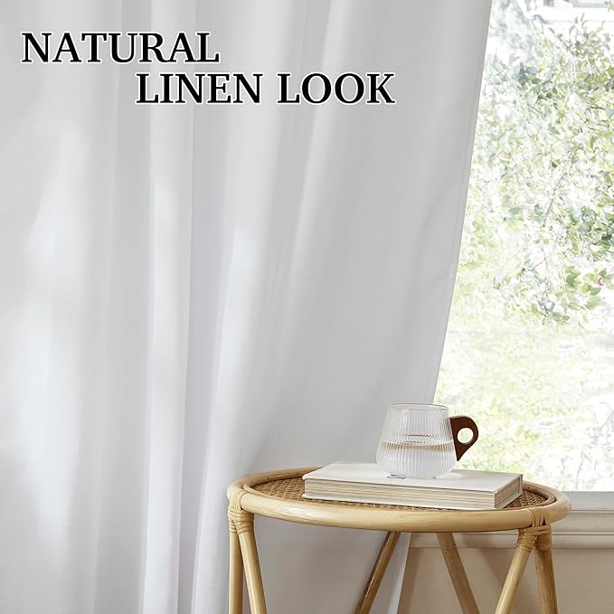 RYB HOME Living Room Curtains Linen Sheer, Light Filtering White Linen Curtains - Image 6
