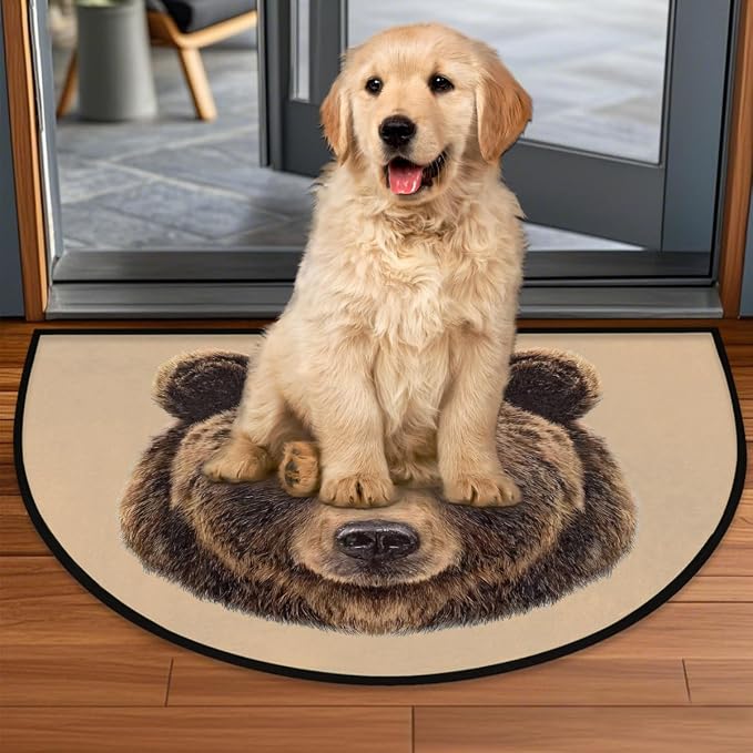 Animal Bear Half Round Door Mat Welcome Entrance Mat Bath Bathroom Rug | Animal Bear Welcome Entrance Mat Anti-Slip Half Moon Bath Mat Semi Circle Rug Indoor Outdoor Kitchen Rug