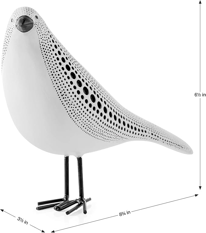 Torre & Tagus 6" Standing Bird Statue for Home Decor & Office Decoration, White Finish with Indented Black Polka Dots for Indoor Book Shelf, Entryway Console, Bedroom & Wedding Gift (Debossed Bird)