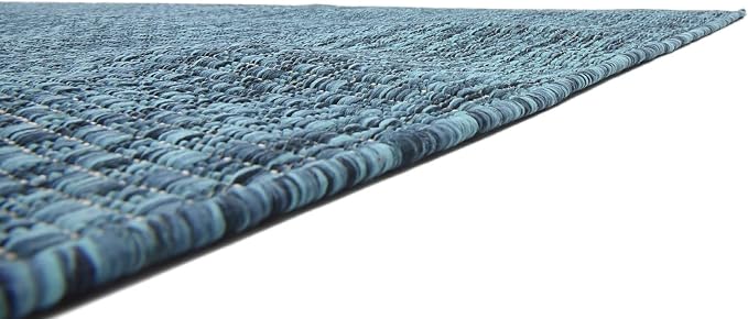 Unique Loom Collection Casual Transitional Solid Heathered Indoor/Outdoor Flatweave Area Rug (8' x 11' 4" Rectangle, Teal/Navy Blue)