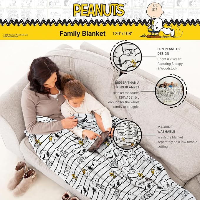 Peanuts Snoopy Bedding Super Cozy Oversized Family Size Blanket, 120 in x 108 in, (Officially Licensed Product) By Franco Collectibles