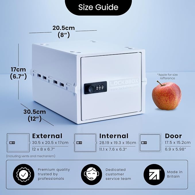 Lockabox One™ | Premium Lock Box | Medium Combination Lock Box For Food, Medicine & Home Safety | External Size 12 x 8 x 6.6 inches (Opal White)