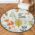 Woodland Animals Round Area Rug, Fox Elk Bear Mushroom Non-Slip Circle Rug for Bedroom Living Room Outdoor Study Playing Floor Mat Carpet, 5.2' Diameter