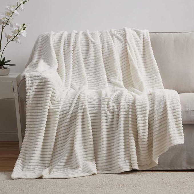 Nestl Microfiber White Throw Blanket, 50x60 inches, Lightweight Cut Plush, Fuzzy Blankets and Throws for Sofa, Bed Fleece Throw Blankets, Soft, Cozy, Breathable, Machine Washable